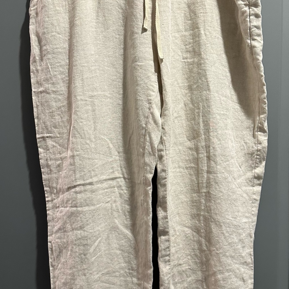 Love Linen J. Jill 100%Linen XL Tall Beige Pants Drawstring Elastic